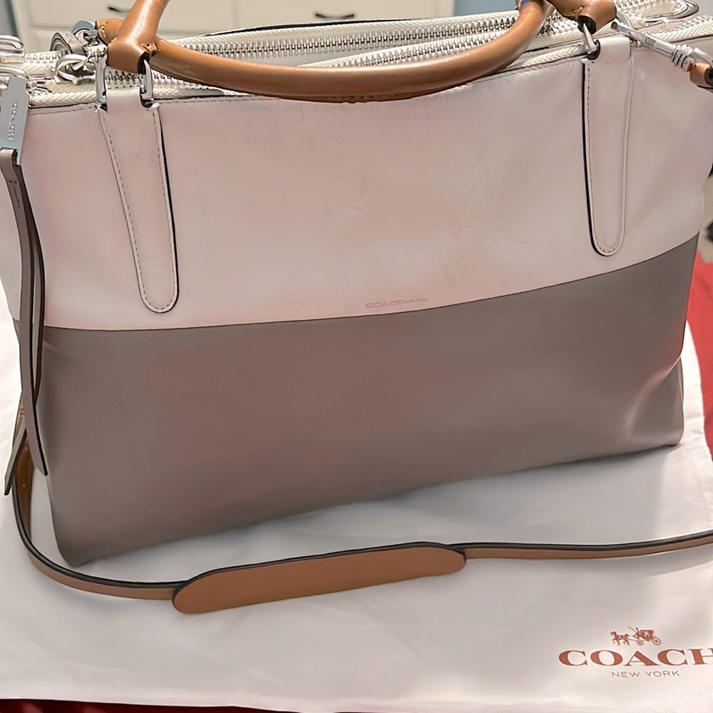 Coach Colorblock Borough Satchel in Gray/white/tan